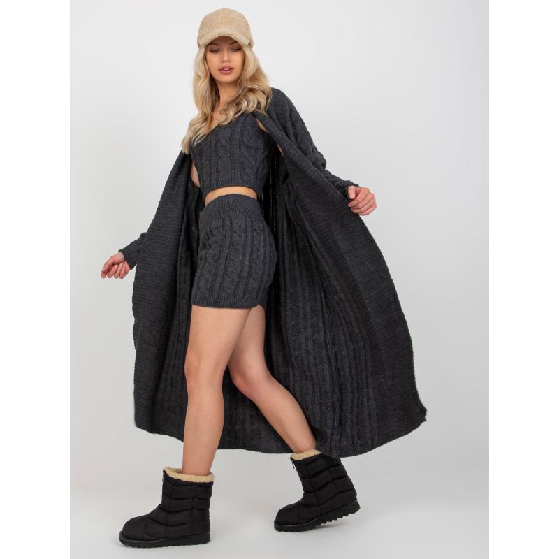 Dámská souprava se svetrem třídílná pletená LEANNA tmavě šedá