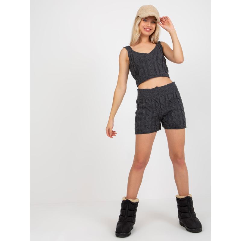 Dámská souprava se svetrem třídílná pletená LEANNA tmavě šedá