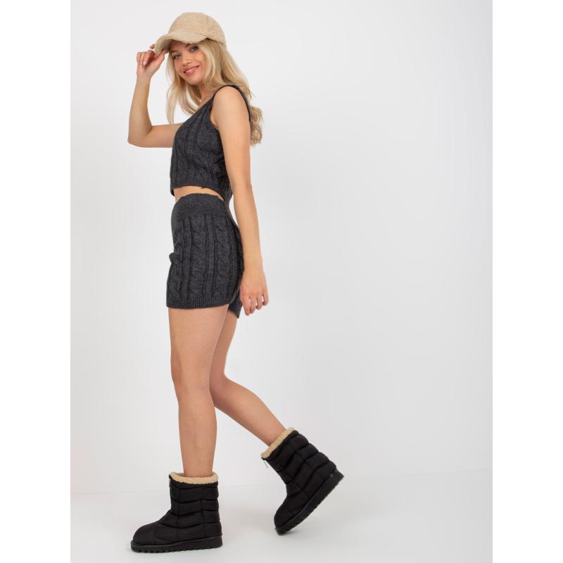 Dámská souprava se svetrem třídílná pletená LEANNA tmavě šedá