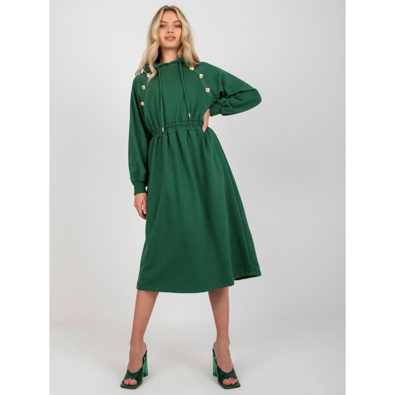 Dámské šaty s kapucí teplákové ANGIE tmavě zelené