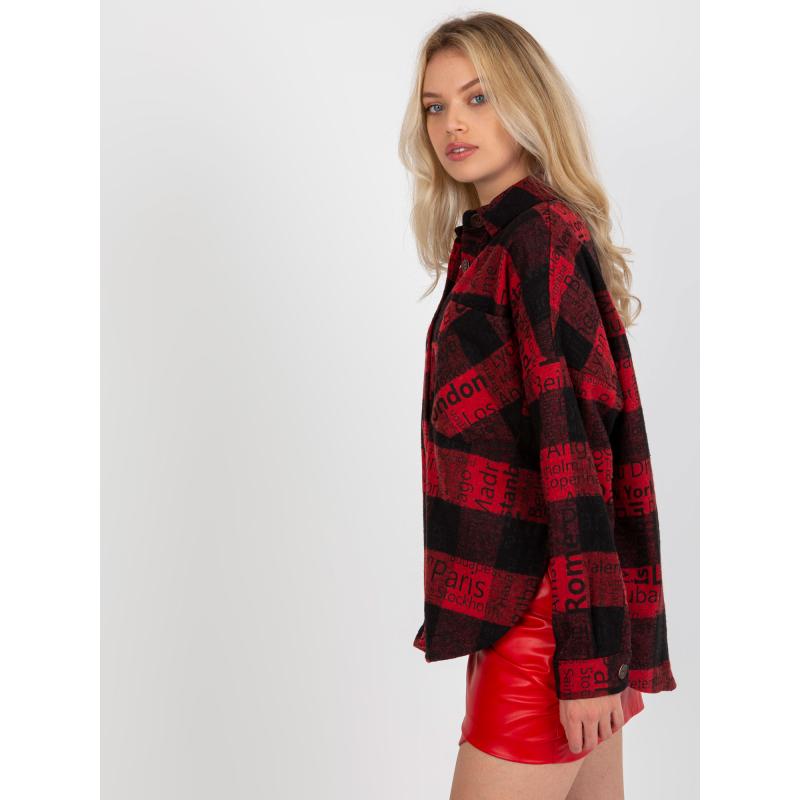 Dámska košeľa s nápismi kockovaná AVIANA čierno-červená