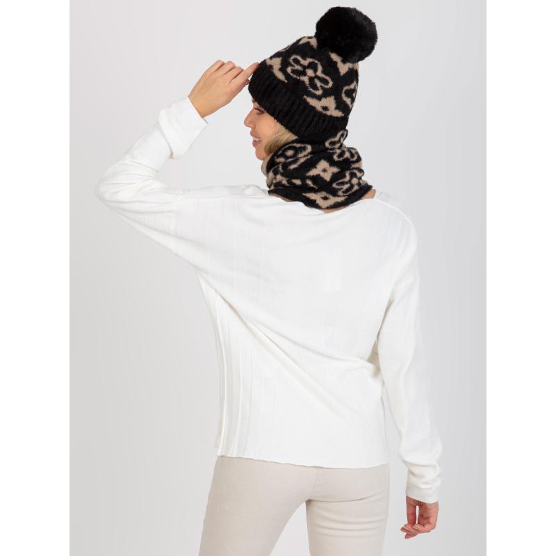 Dámska zimná čiapka s brmbolcom EMERSON čierno-béžová