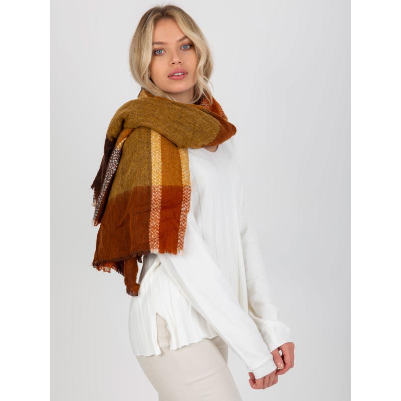 Dámská šála kostkovaná vlněná ANNA hnědo-žlutá 