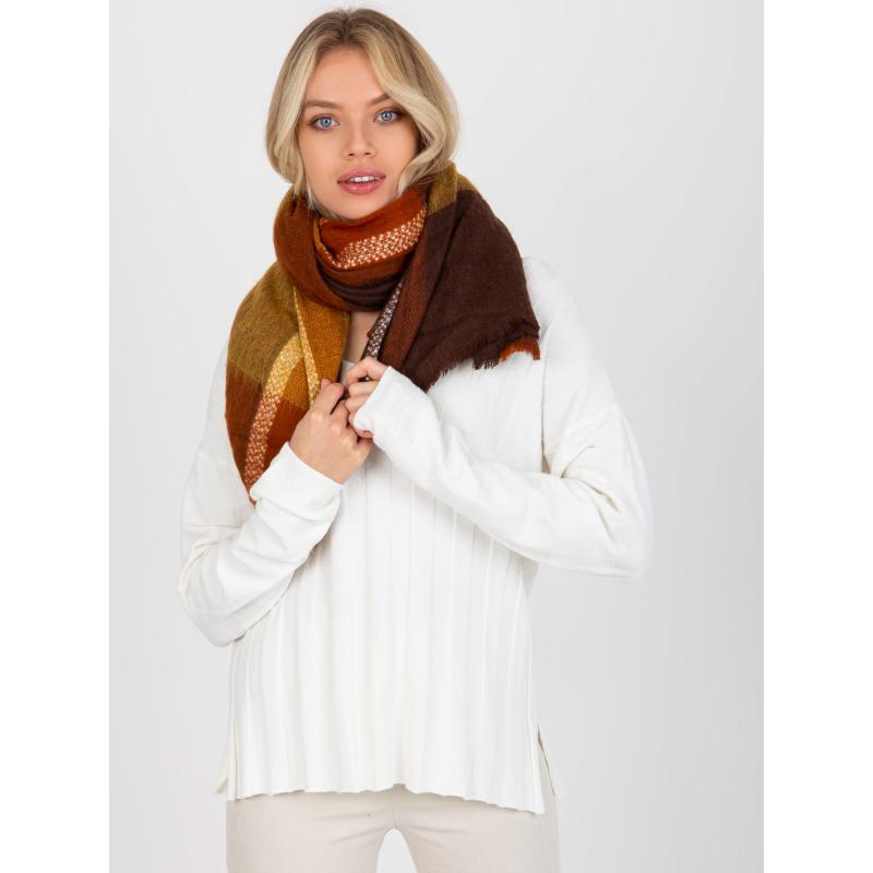 Dámská šála kostkovaná vlněná ANNA hnědo-žlutá 