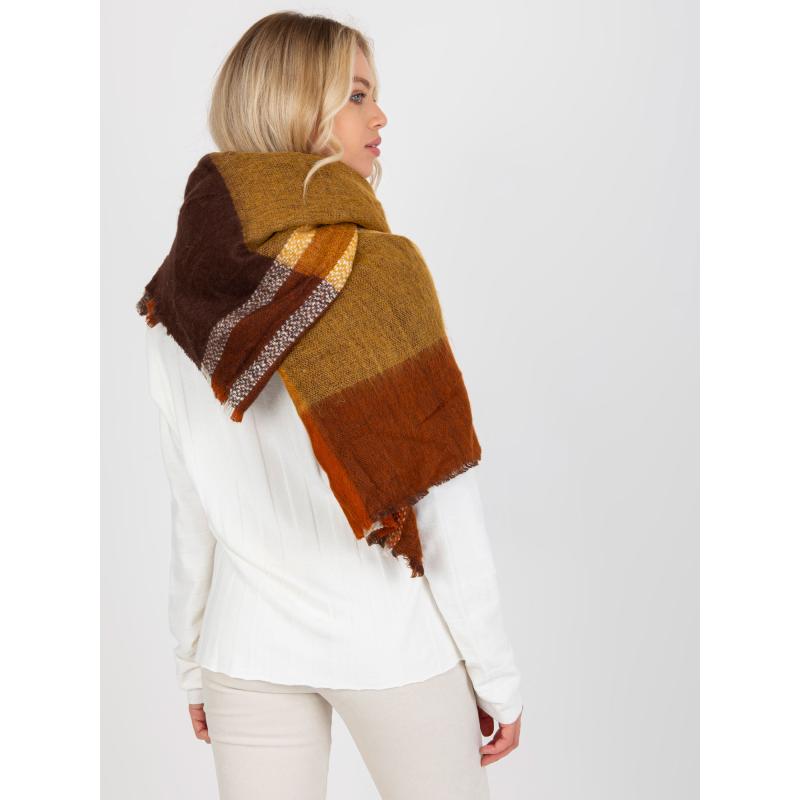 Dámská šála kostkovaná vlněná ANNA hnědo-žlutá 