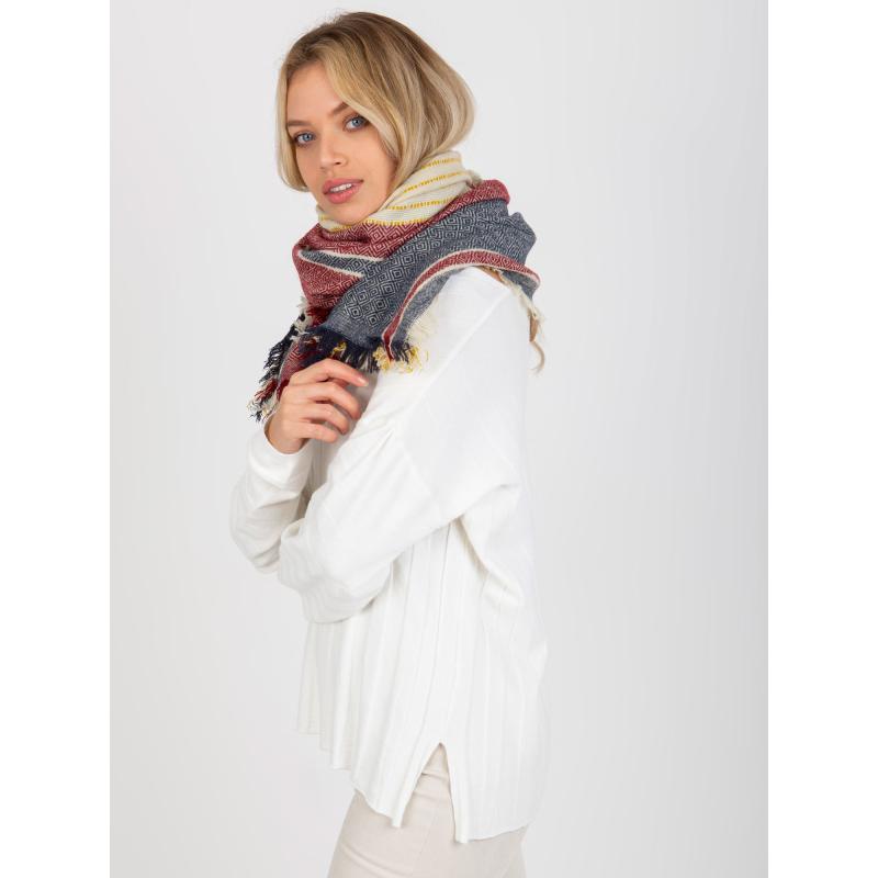 Dámská šála vzorovaná zimní MIAKELA s vlnou námořnicky červená 