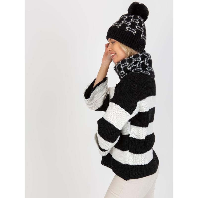 Dámska zimná čiapka so vzorom SKYLER čiernobiela
