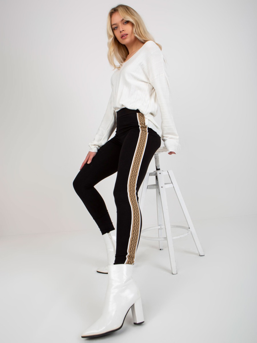 Női leggings csíkos ISABELL fekete és bézs színű