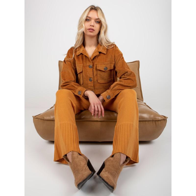 Dámské kalhoty s širokým pasem CHARLEE tmavě žluté 