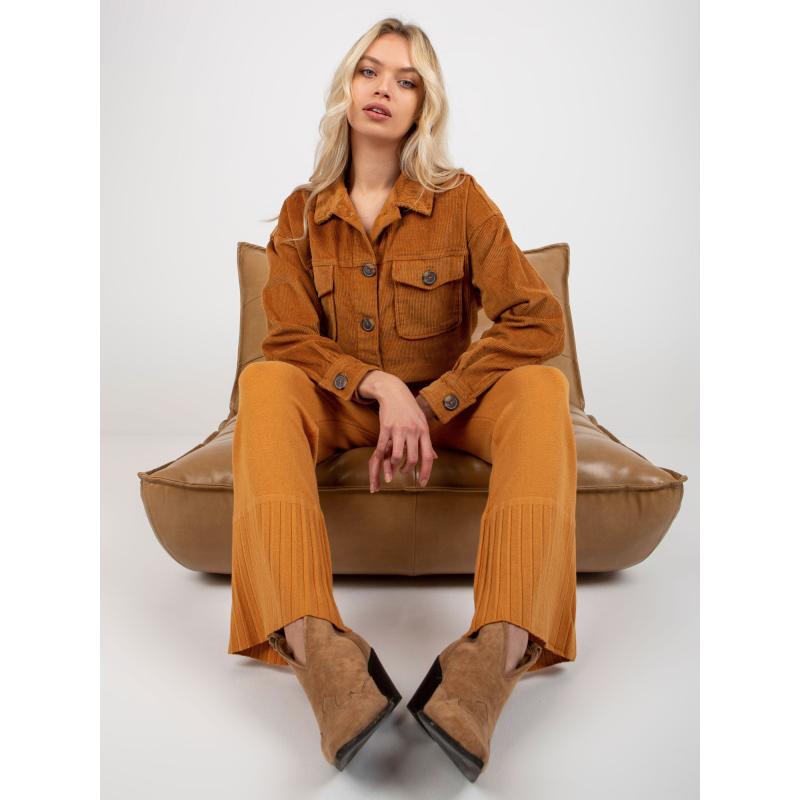 Dámské kalhoty s širokým pasem CHARLEE tmavě žluté 