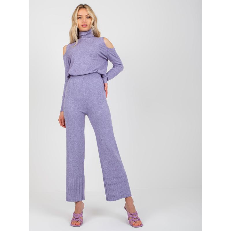 Dámské pletené kalhoty s vysokým pasem DEBORAH fialové 
