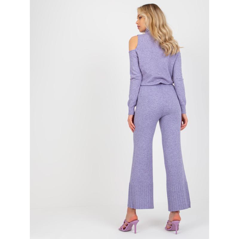Dámské pletené kalhoty s vysokým pasem DEBORAH fialové 