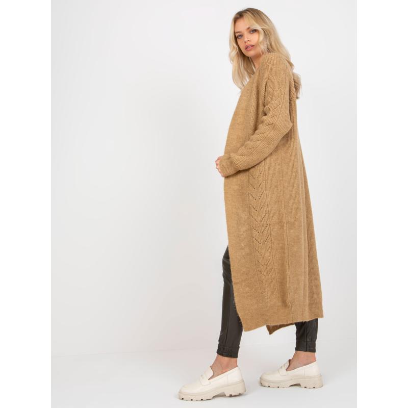 Dámský svetr s prolamovaným vzorem maxi MYRA hnědý
