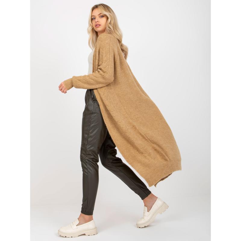 Dámský svetr s prolamovaným vzorem maxi MYRA hnědý