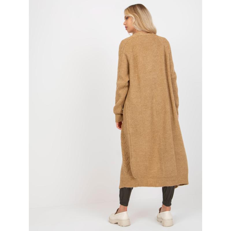 Dámský svetr s prolamovaným vzorem maxi MYRA hnědý