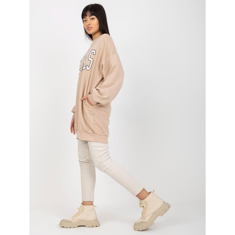 Női nyomtatott kerek nyakú pulóver SEARA bézs színű