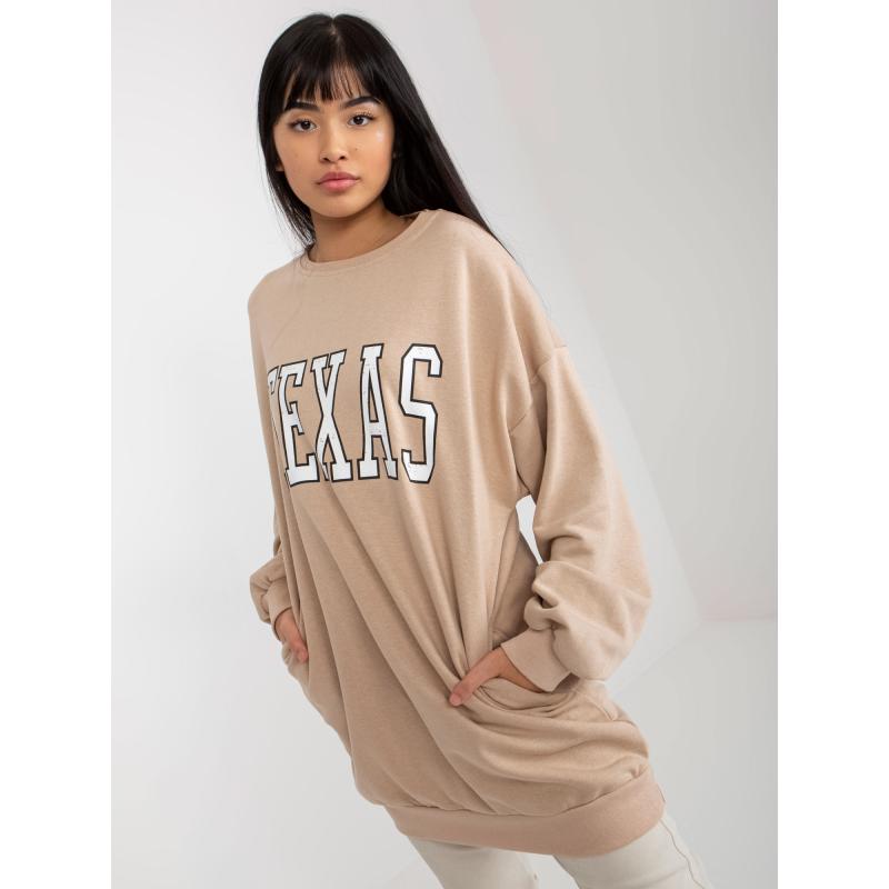 Női nyomtatott kerek nyakú pulóver SEARA bézs színű