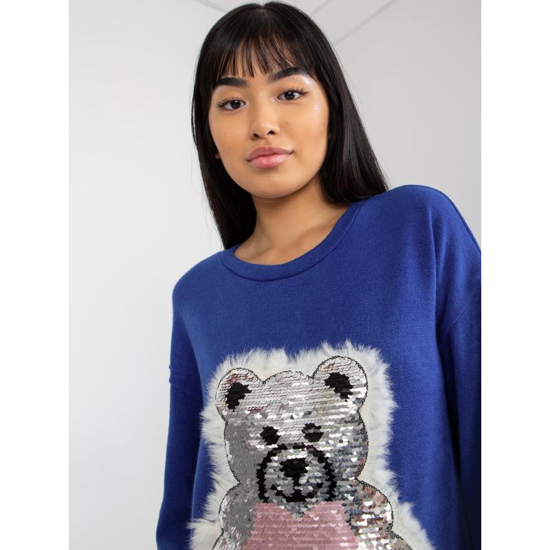 Dámsky sveter s flitrovou aplikáciou DARCHELLE tmavomodrý