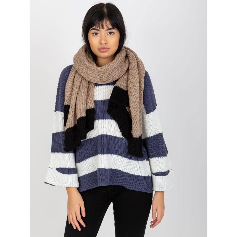 Női hosszú kötött sál BERDINE bézs-fekete