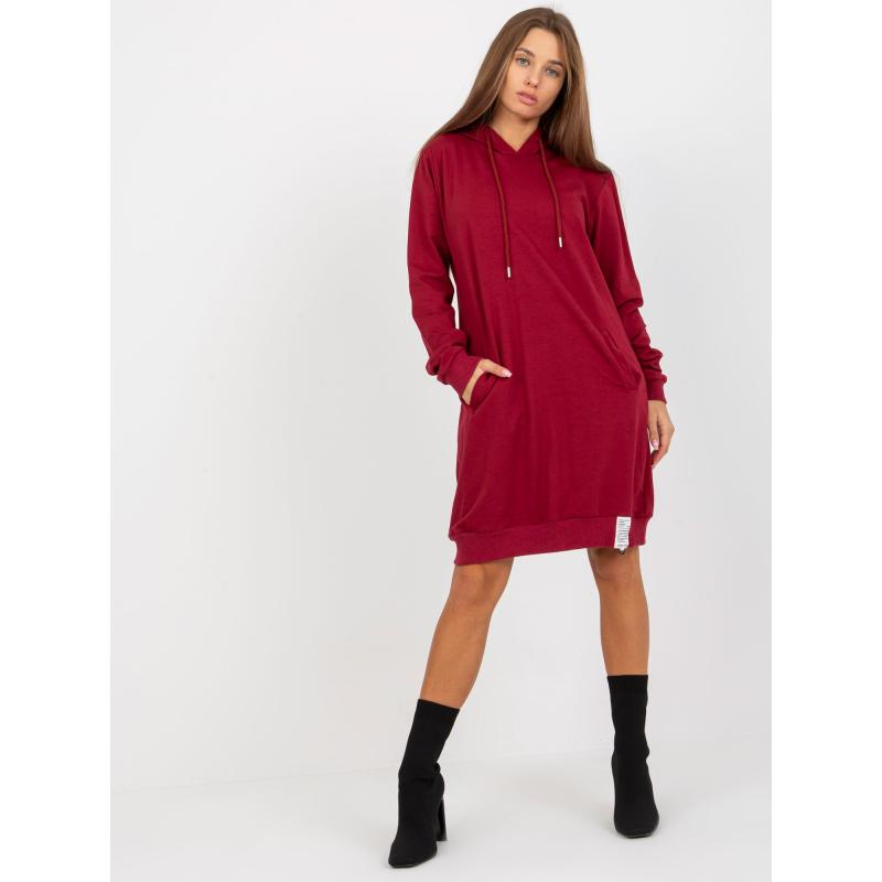Sukienka damska z kapturem JASMIN bordowa