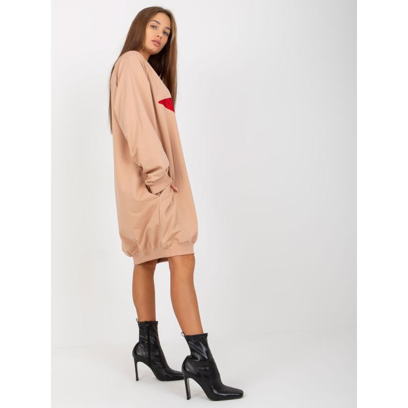 Bluza damska oversize z aplikacją z dżetów CHERE beżowa