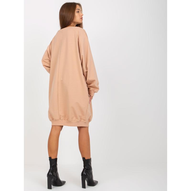 Bluza damska oversize z aplikacją z dżetów CHERE beżowa