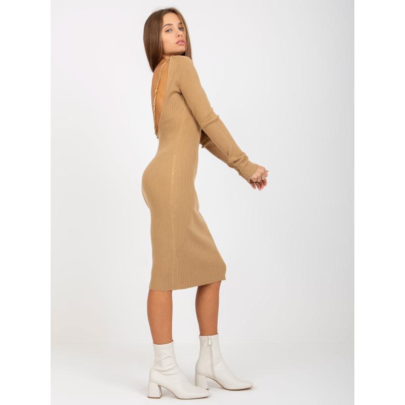 Dámske šaty s výstrihom na chrbte FAE hnedé