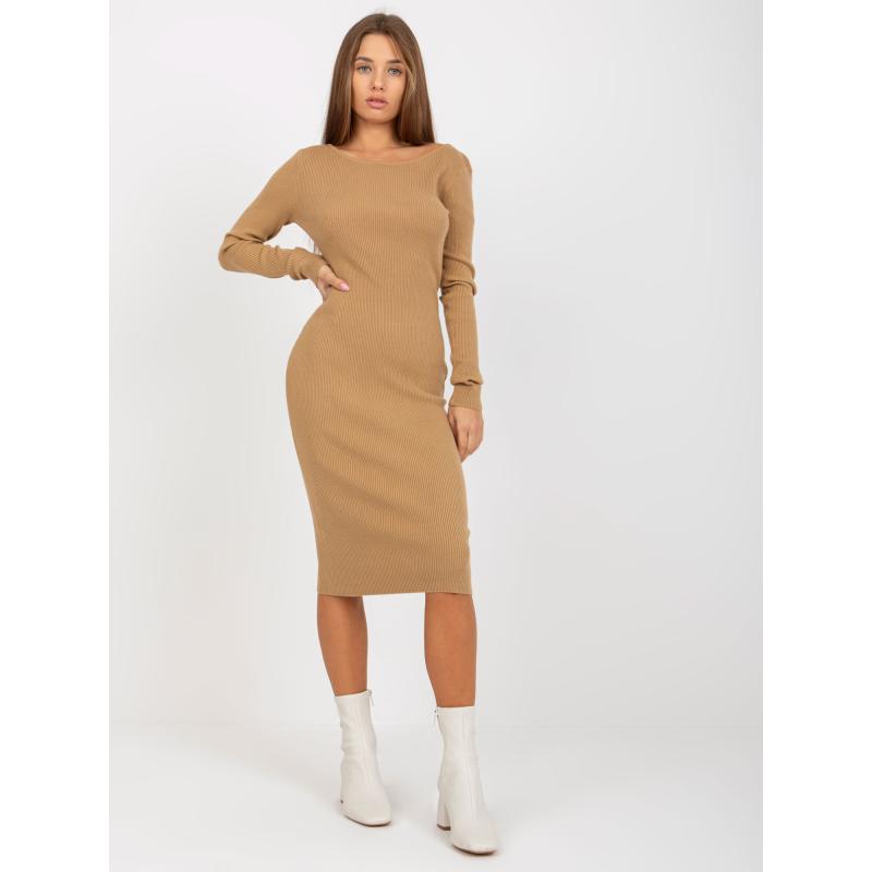 Dámske šaty s výstrihom na chrbte FAE hnedé