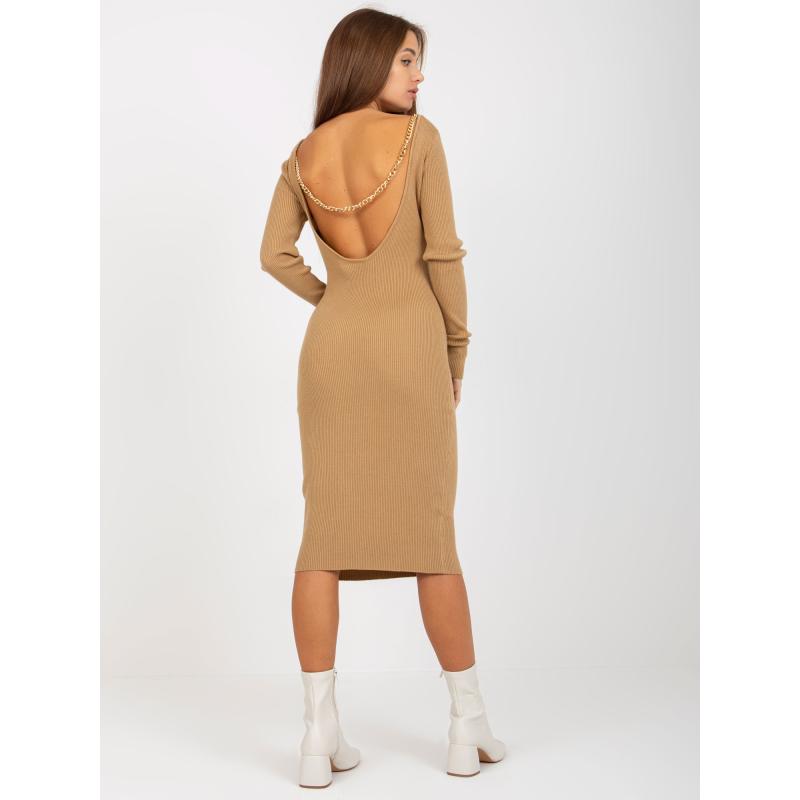 Dámske šaty s výstrihom na chrbte FAE hnedé