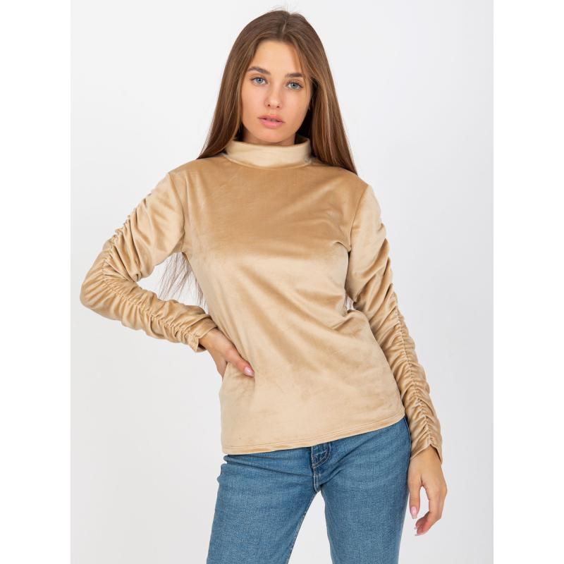 Női blúz fodros ujjakkal RUE PARIS bézs színű