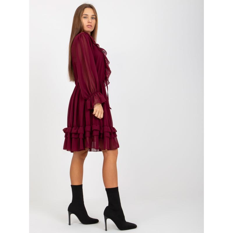 Sukienka damska z falbanką OCH BELLA bordowa