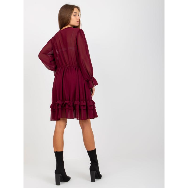 Sukienka damska z falbanką OCH BELLA bordowa