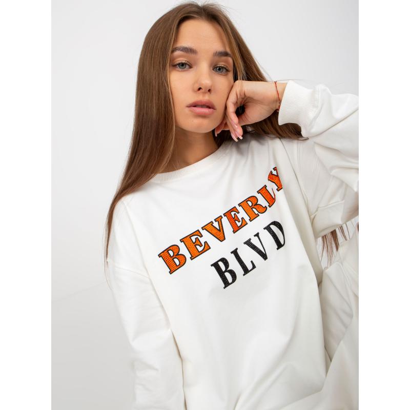 Női nyomtatott pulóver applikációval LEONDRA ekrü színben