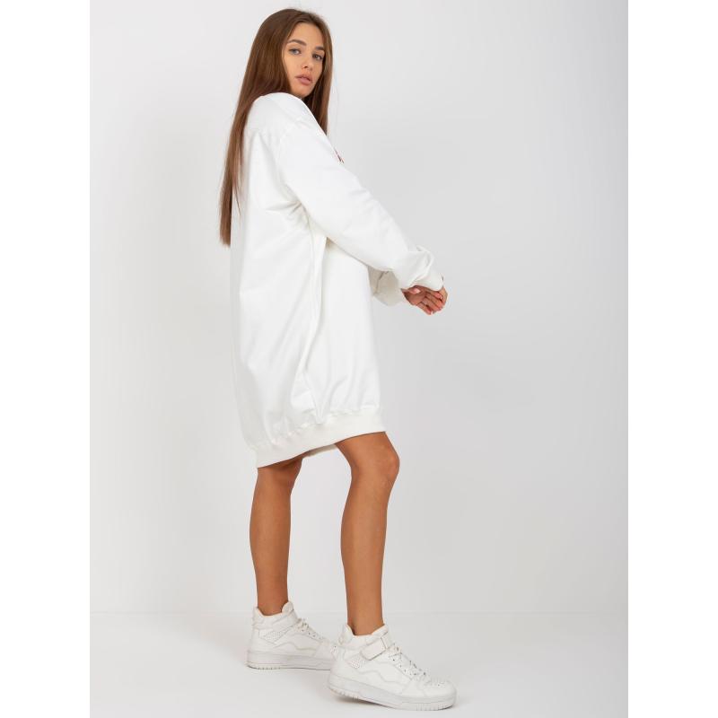 Női nyomtatott pulóver applikációval LEONDRA ekrü színben