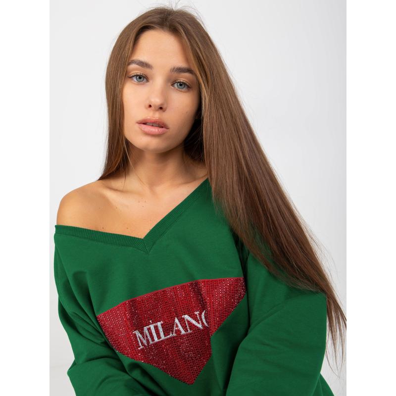 Bluzka damska z aplikacją oversize LINE ciemna zieleń