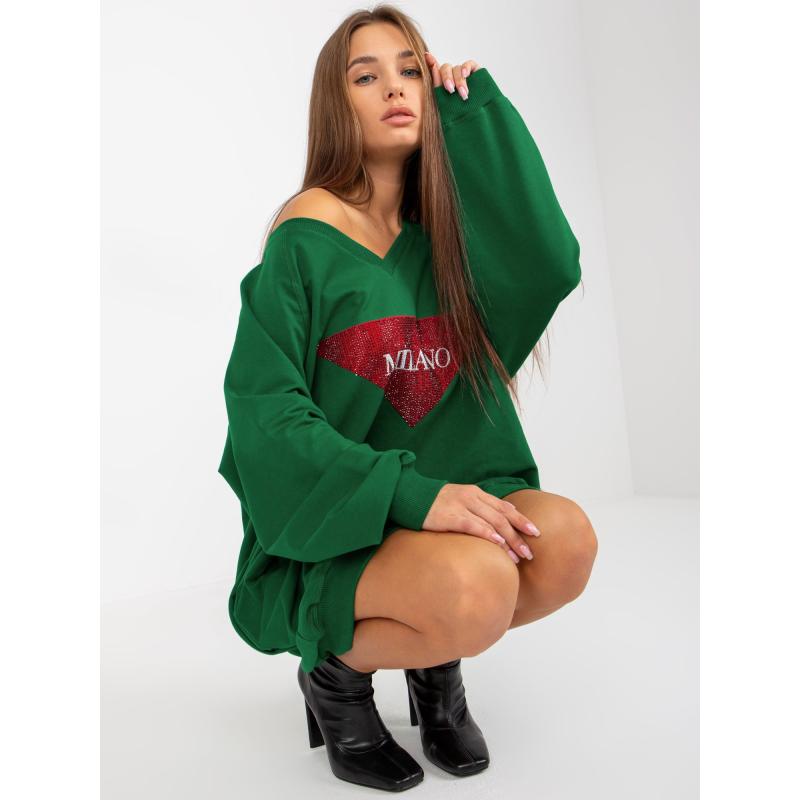 Bluzka damska z aplikacją oversize LINE ciemna zieleń