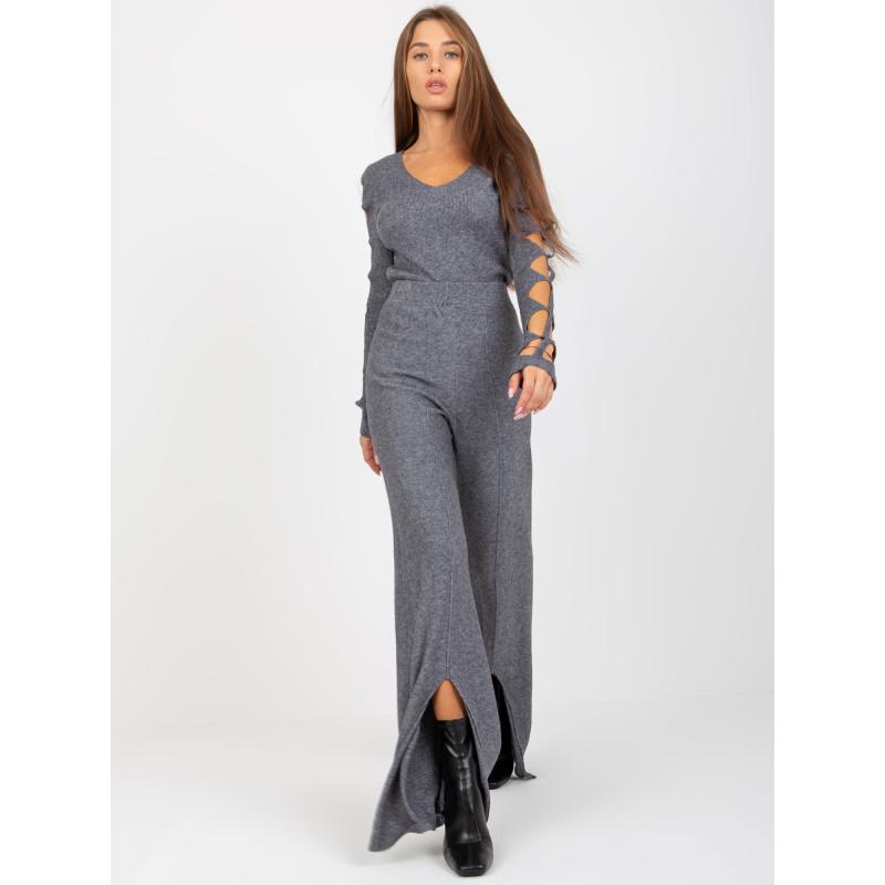 Dámské kalhoty s vysokým rozparkem v pase BRIGITA tmavě šedé  