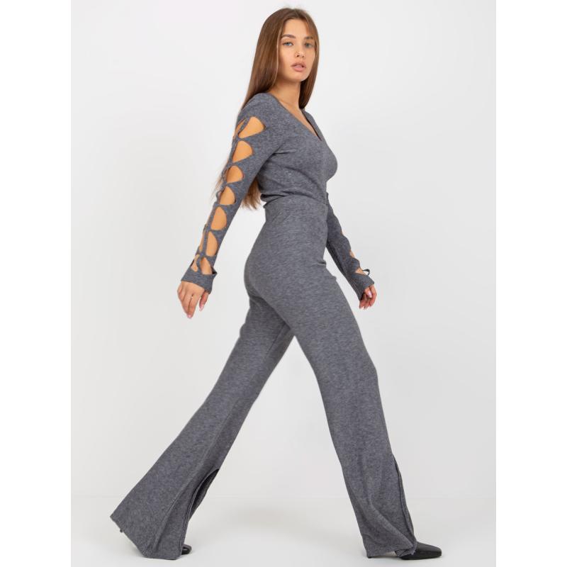 Dámské kalhoty s vysokým rozparkem v pase BRIGITA tmavě šedé  