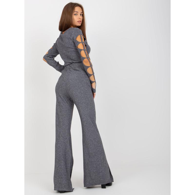 Dámské kalhoty s vysokým rozparkem v pase BRIGITA tmavě šedé  