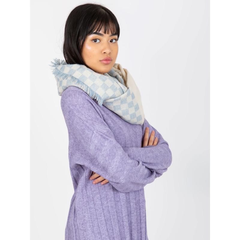 Dámská čepice kostkovaná zimní KITA v barvě ecru-blue