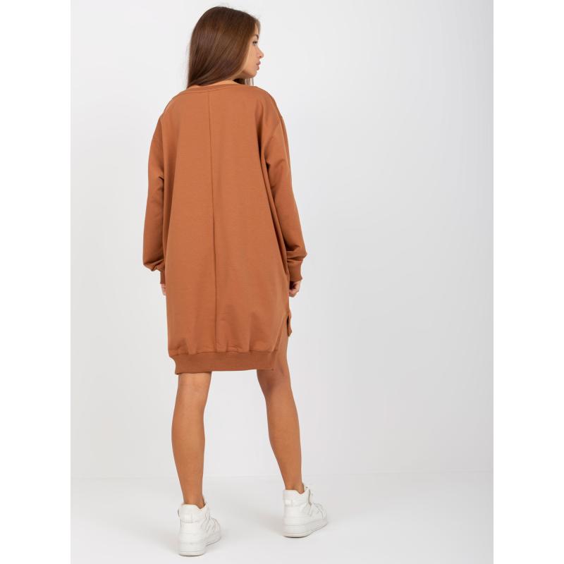 Női pulóver SANDRA felirattal világosbarna és zöld színben