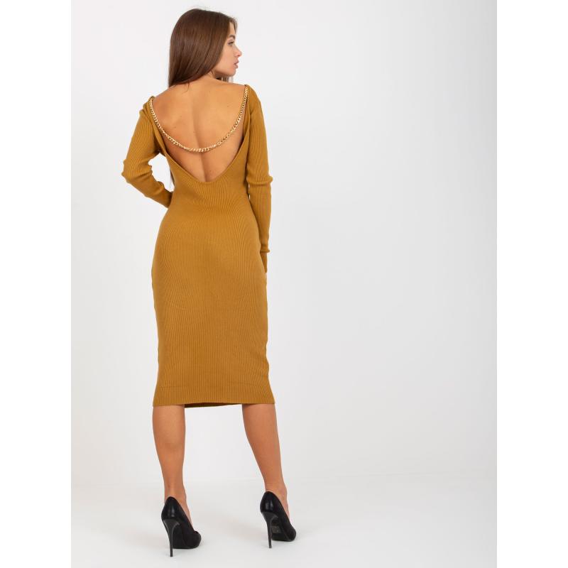Dámske šaty s retiazkou na chrbte SILVIE tmavo žlté