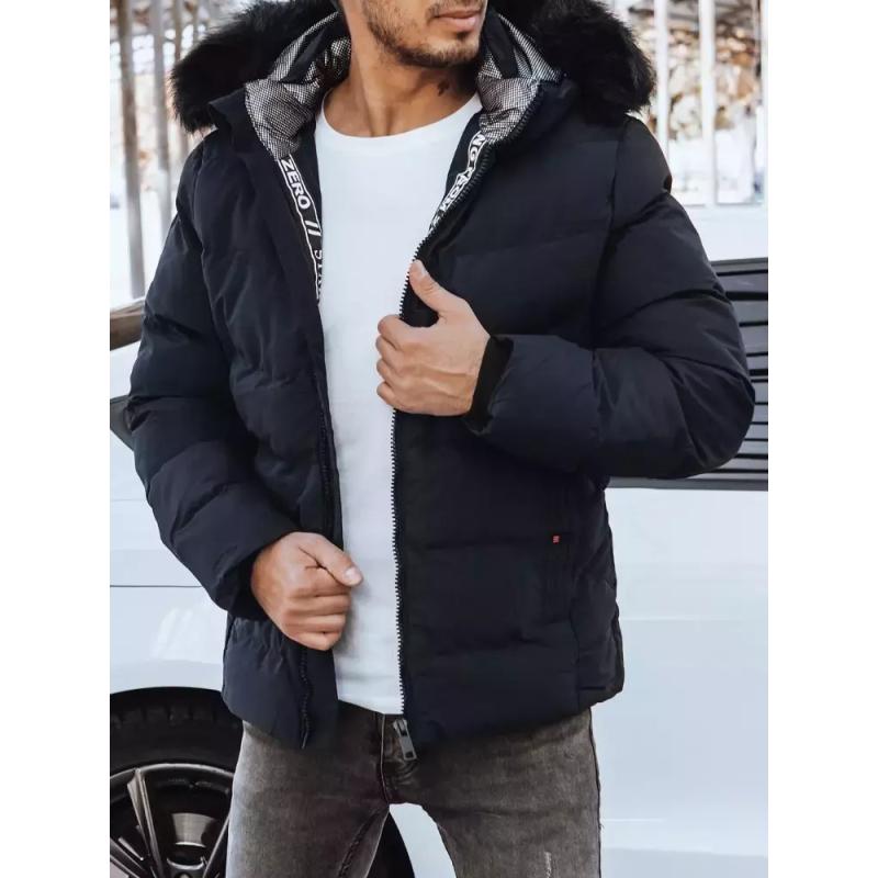 Férfi téli steppelt kabát JADIEL sötétkék