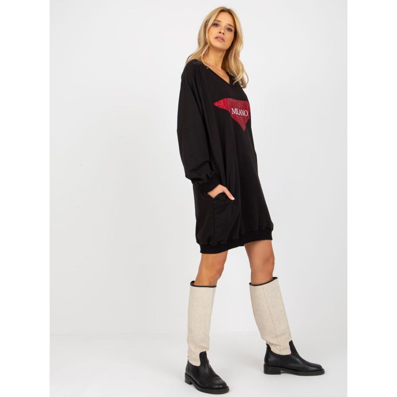 Dámska mikina s kamienkovou aplikáciou oversize HELA čierna