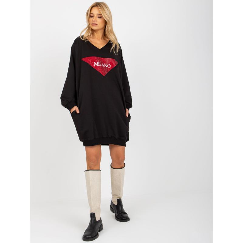Dámska mikina s kamienkovou aplikáciou oversize HELA čierna