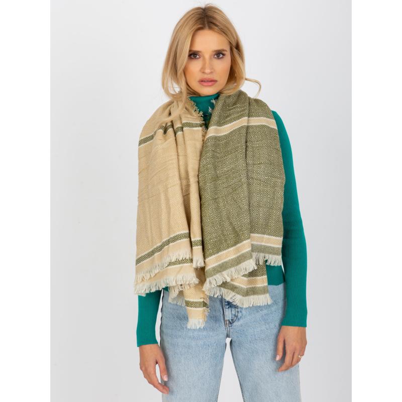 Dámský šátek vzorovaný LINA béžovo-zelený 