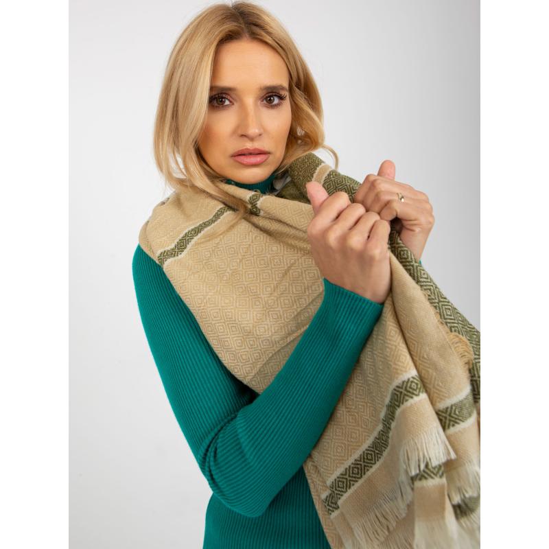 Dámský šátek vzorovaný LINA béžovo-zelený 