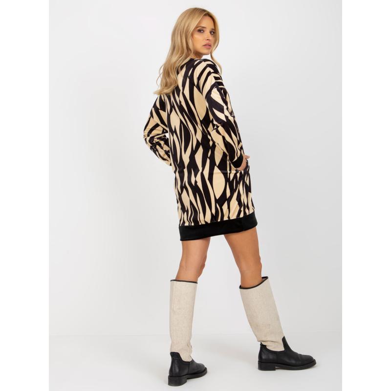 Női V-nyakú velúr miniruha RUE PARIS világos bézs és fekete színben