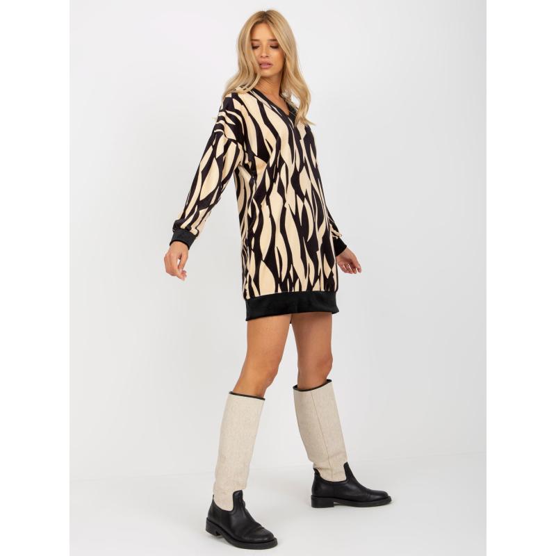 Női V-nyakú velúr miniruha RUE PARIS világos bézs és fekete színben