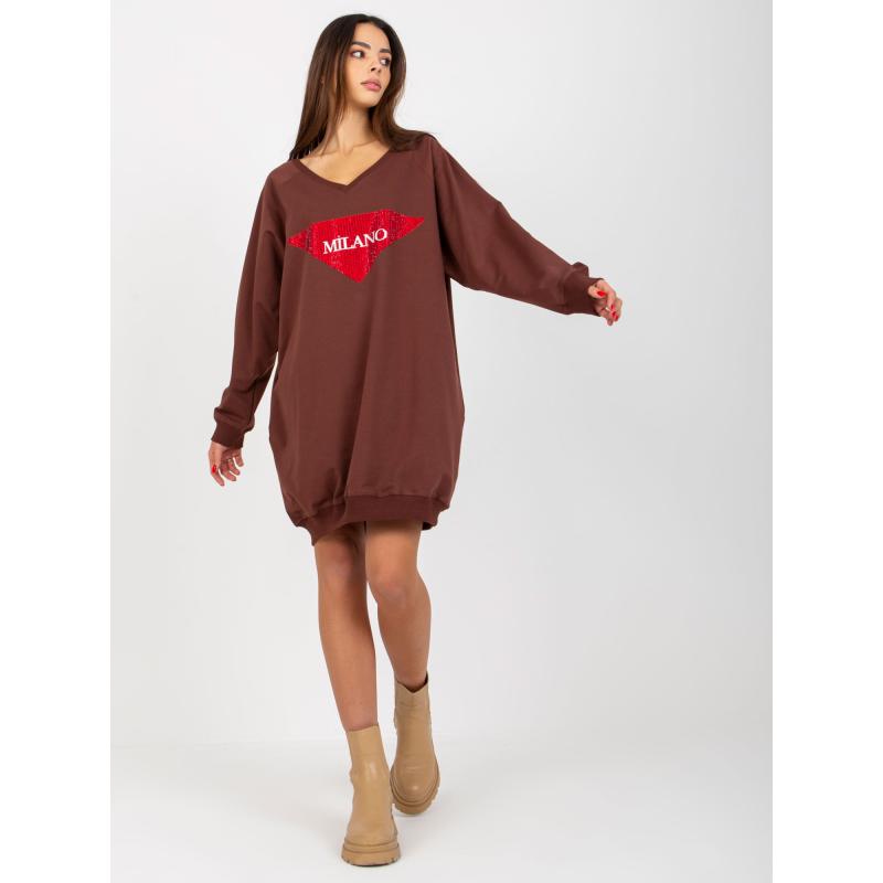 Dámska mikina s aplikáciou a nápismi oversize EVA tmavo hnedá